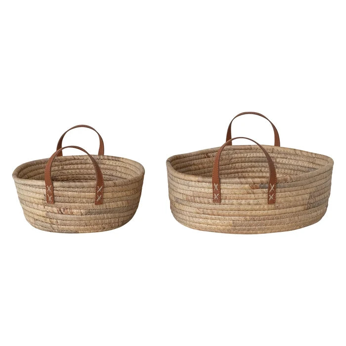 Oval Leather Handle Basket - Madison's Niche
