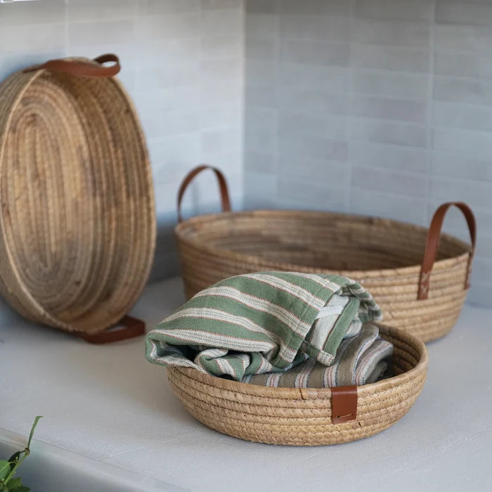 Oval Leather Handle Basket - Madison's Niche