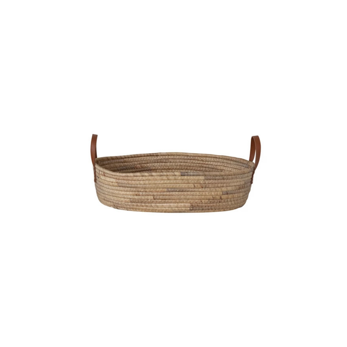 Oval Leather Handle Basket - Madison's Niche