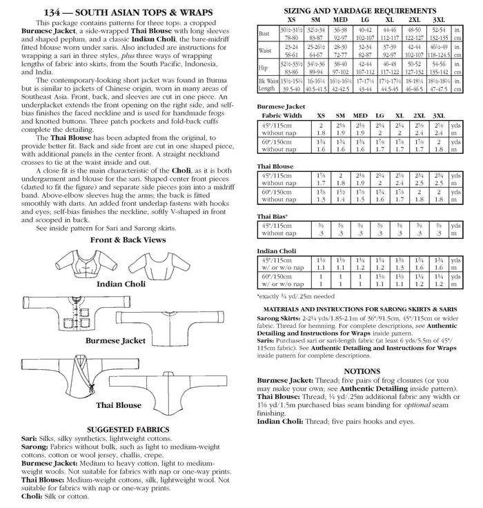 Pattern 134 South Asian Tops & Wraps