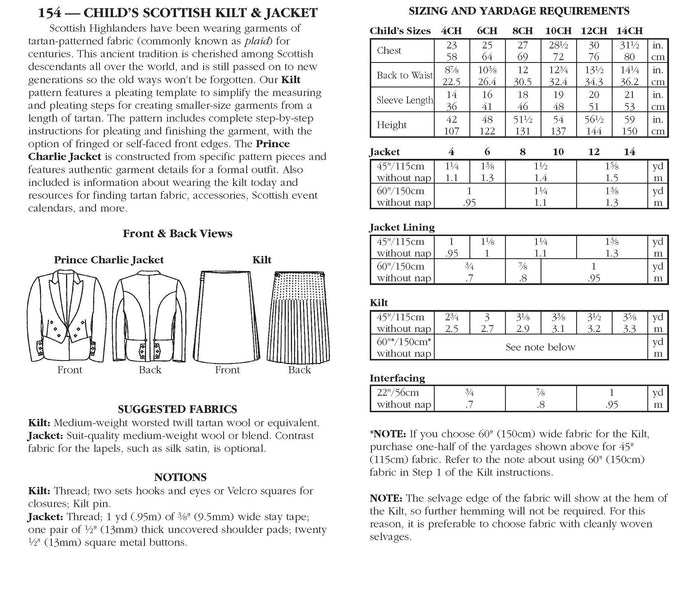 Pattern 154 Child's Scottish Kilt & Jacket
