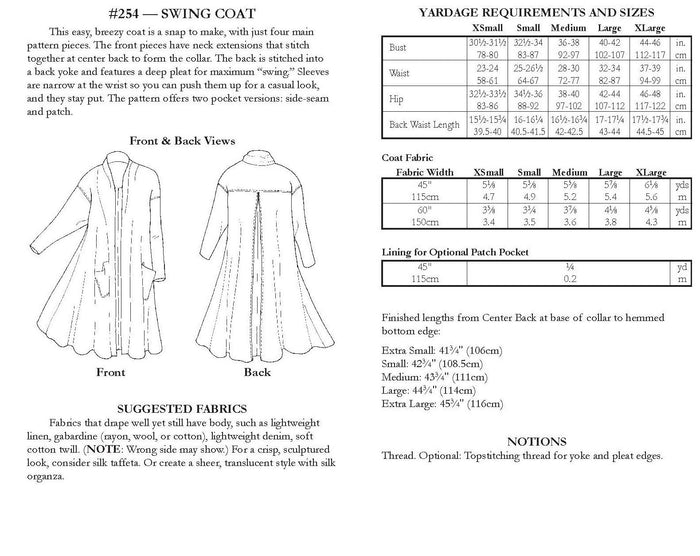 Pattern 254 Swing Coat