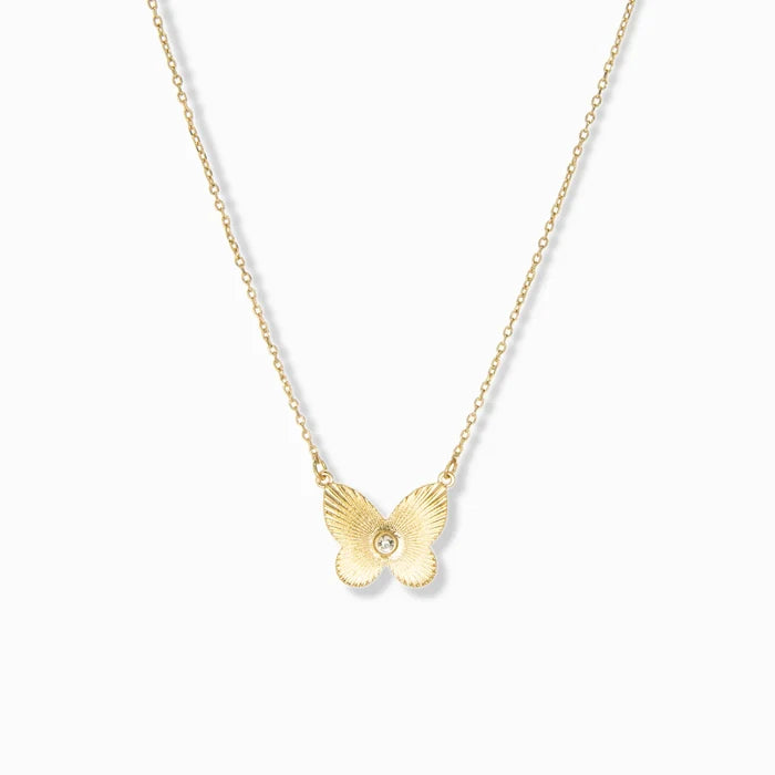 Pave Etched Butterfly Necklace in Gold - Madison's Niche