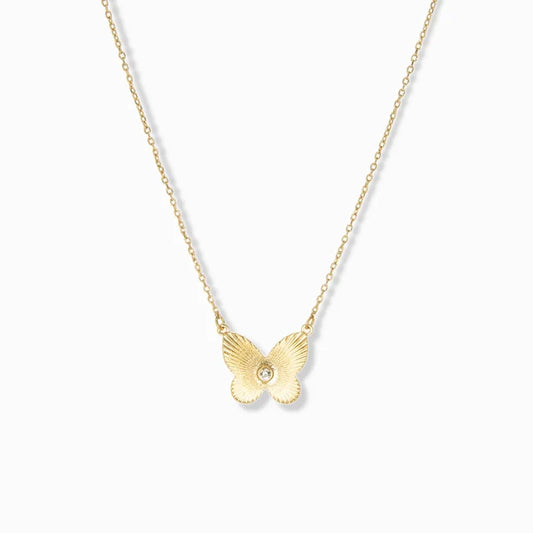 Pave Etched Butterfly Necklace in Gold - Madison's Niche