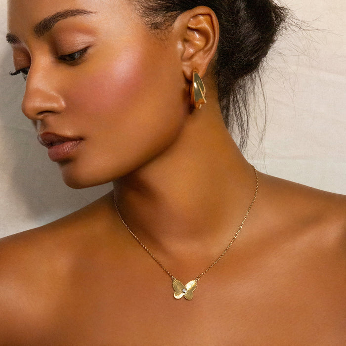 Pave Etched Butterfly Necklace in Gold - Madison's Niche