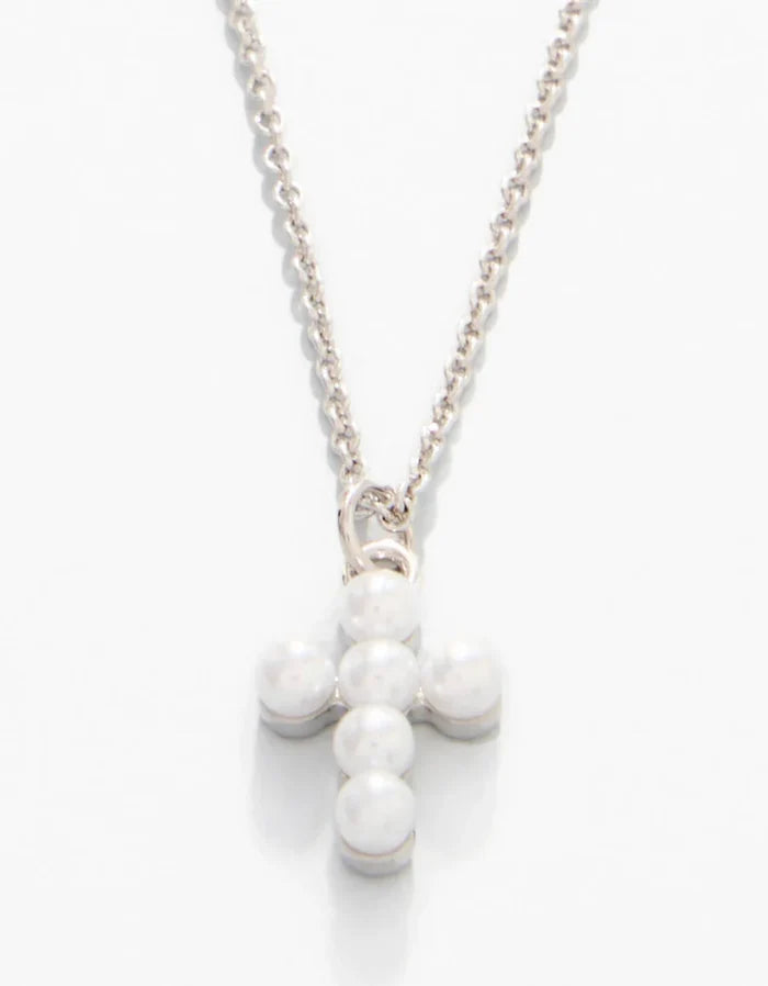 Pearl Cross Necklace in Silver - Madison's Niche