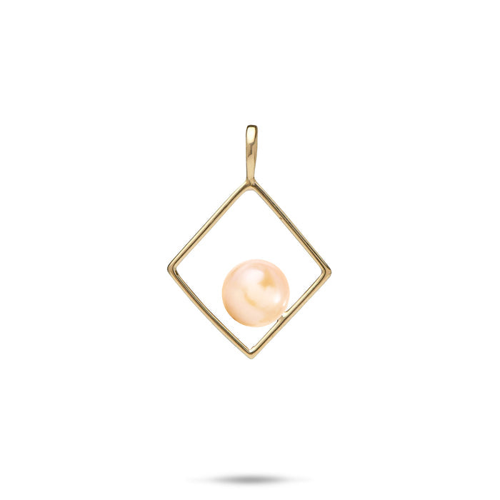 Pick A Pearl Diamond Pendant in Gold with a Peach Pearl on a white background