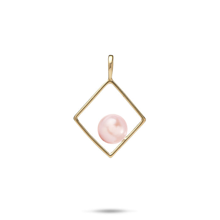 Pick A Pearl Diamond Pendant in Gold with a Pink Pearl on a white background
