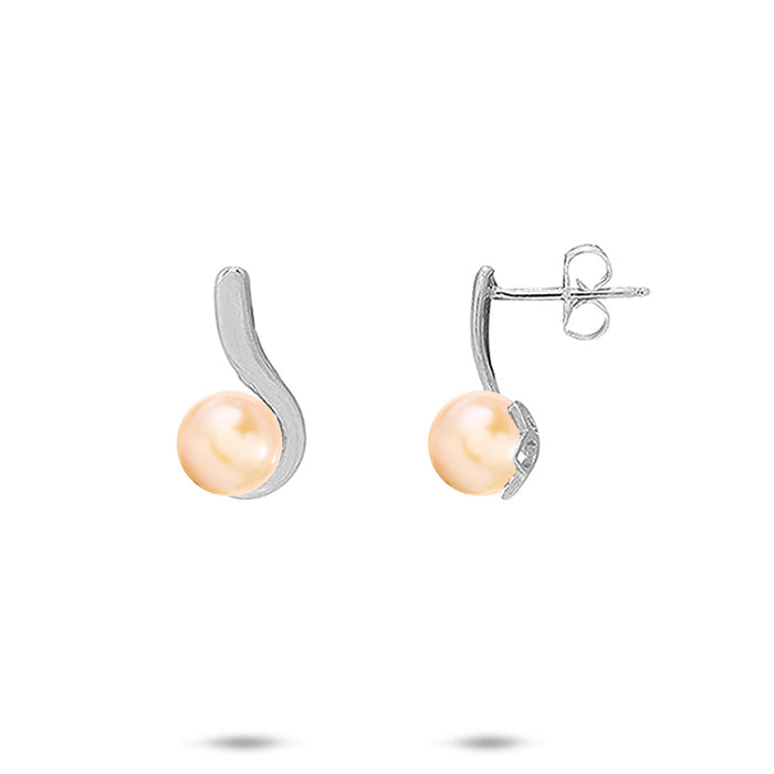 16mm Pick A Pearl Earrings in Sterling Silver with Peach Pearls on a white background