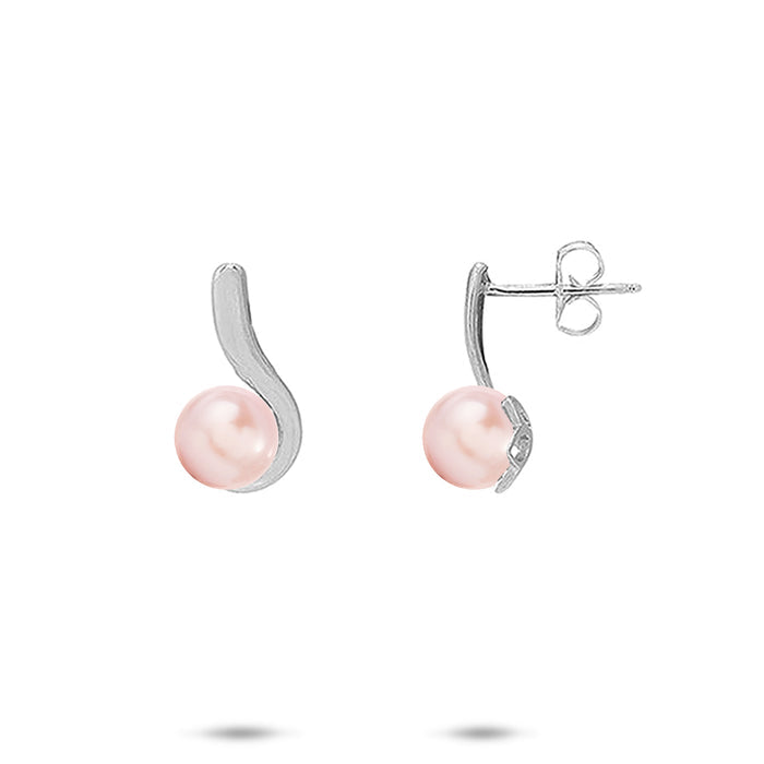 16mm Pick A Pearl Earrings in Sterling Silver with Pink Pearls on a white background