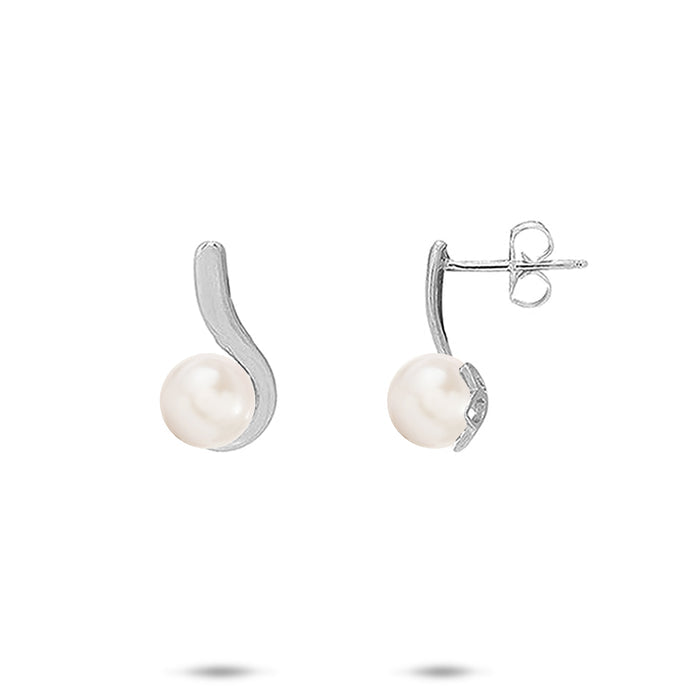 16mm Pick A Pearl Earrings in Sterling Silver with White Pearls on a white background