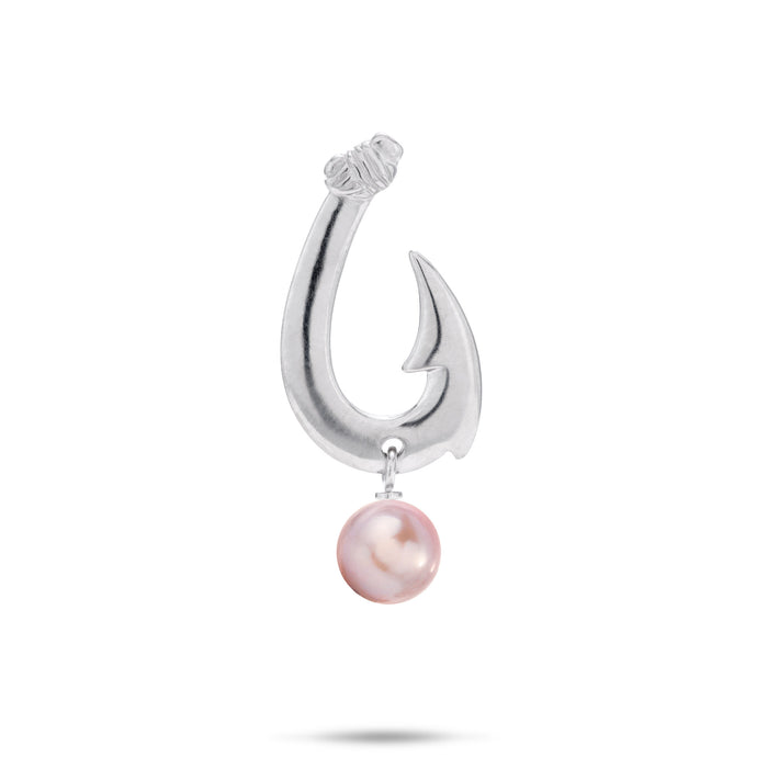 24mm Pick A Pearl Fish Hook Pendant in Sterling Silver with a Lavender Pearl on a white background