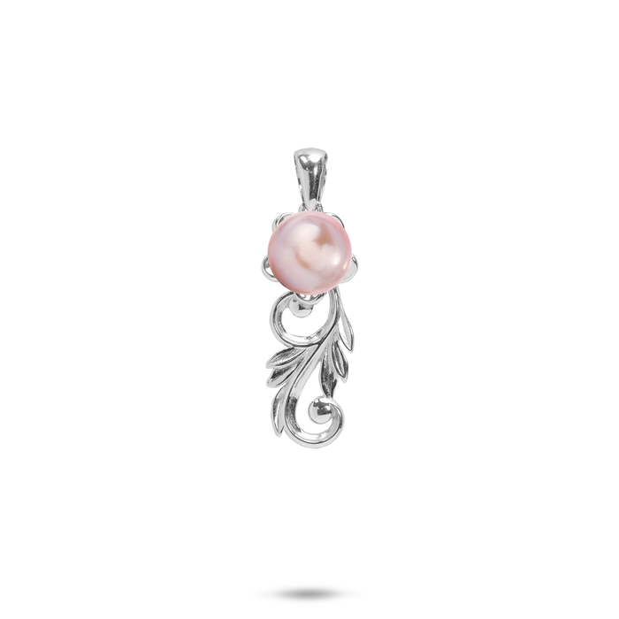 25mm Pick A Pearl Hawaiian Heirloom Plumeria Pendant in Sterling Silver with a Lavender Pearl against white