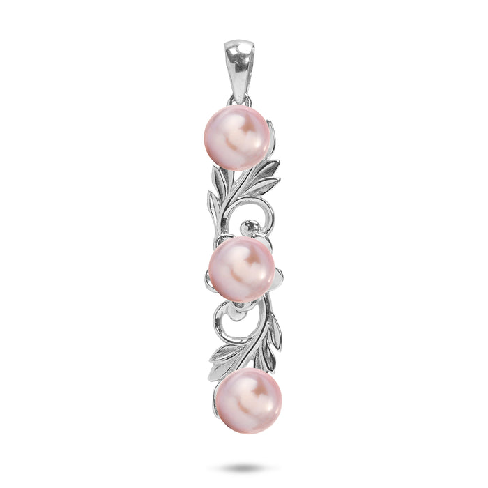 33mm Pick A Pearl Hawaiian Heirloom Plumeria Pendant in Sterling Silver with Three Lavender Pearls against white