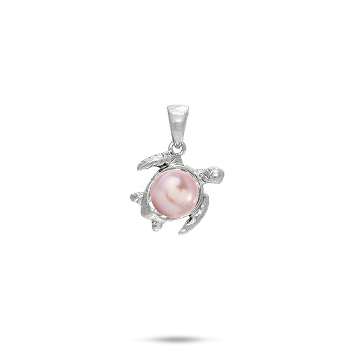 12mm Pick A Pearl Honu Pendant in Sterling Silver with a Lavender Pearl on a white background