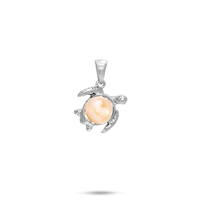 12mm Pick A Pearl Honu Pendant in Sterling Silver with a Peach Pearl on a white background