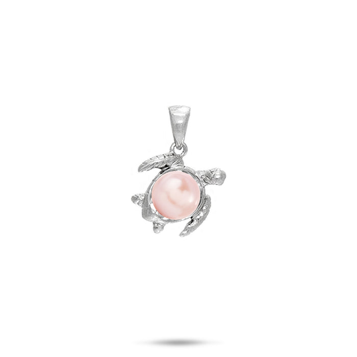 12mm Pick A Pearl Honu Pendant in Sterling Silver with a Pink Pearl on a white background
