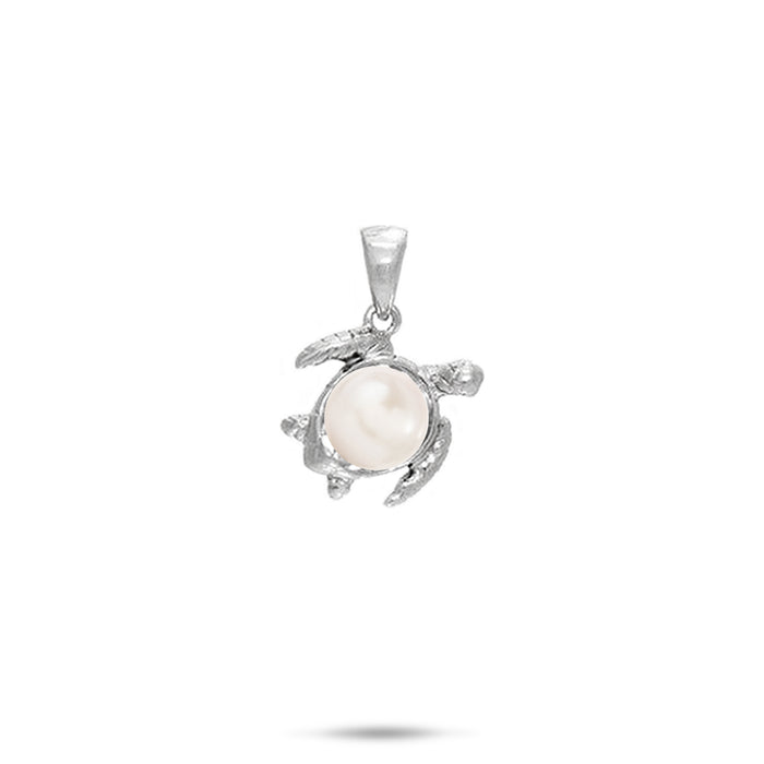 12mm Pick A Pearl Honu Pendant in Sterling Silver with a White Pearl on a white background