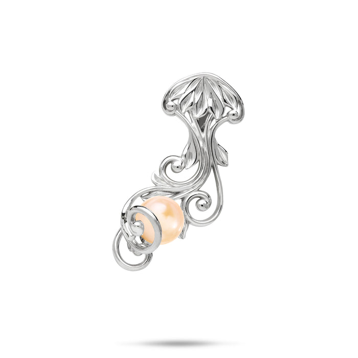29mm Pick A Pearl Living Heirloom Jellyfish Pendant in Sterling Silver with a Peach Pearl on a white background