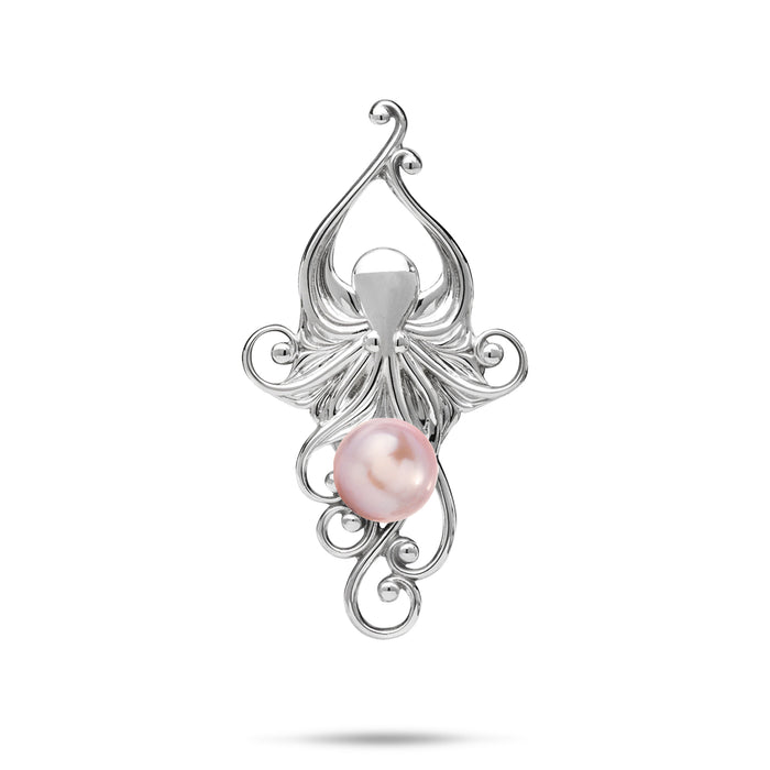 36mm Pick A Pearl Living Heirloom Octopus Pendant in Sterling Silver with a Lavender Pearl on a white background