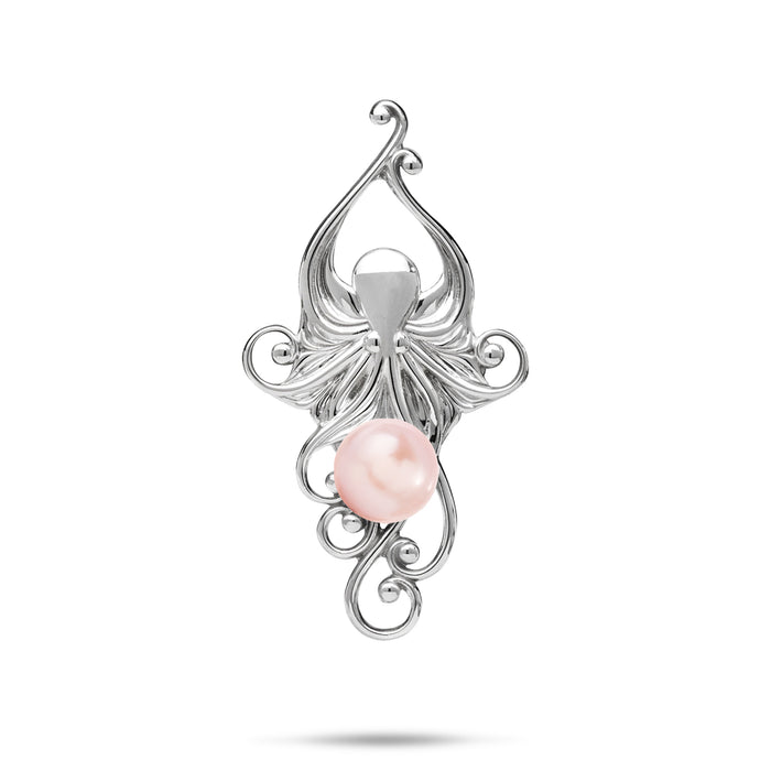 36mm Pick A Pearl Living Heirloom Octopus Pendant in Sterling Silver with a Pink Pearl on a white background