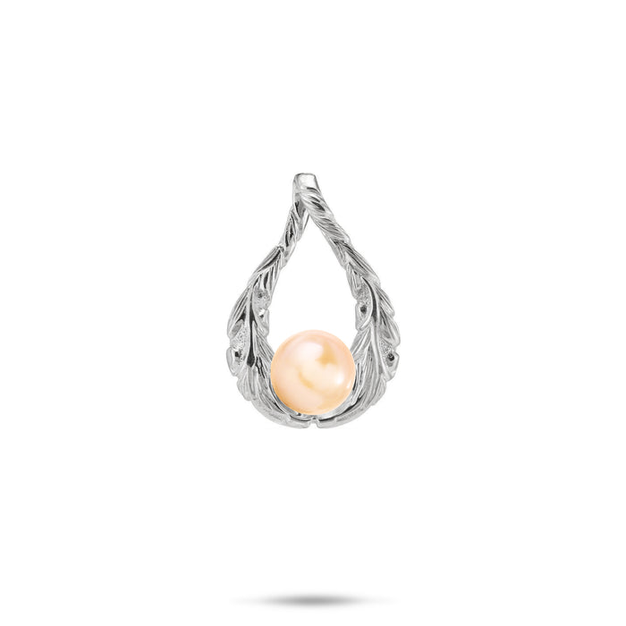21mm Pick A Pearl Old English Scroll Pendant in Sterling Silver with a Peach Pearl on a white background