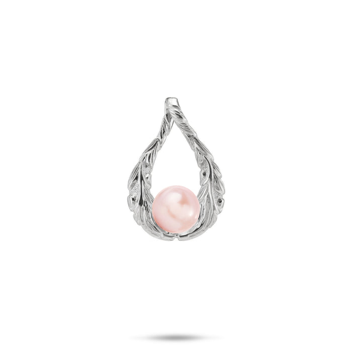 21mm Pick A Pearl Old English Scroll Pendant in Sterling Silver with a Pink Pearl on a white background