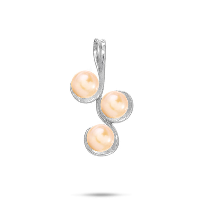 30mm Pick A Pearl Pendant in Sterling Silver with Three Peach Pearls on a white background