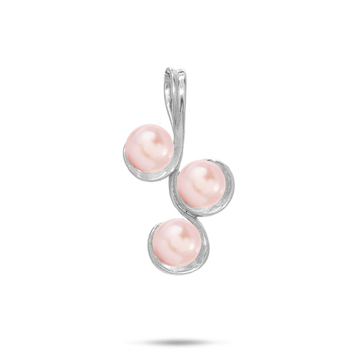 30mm Pick A Pearl Pendant in Sterling Silver with Three Pink Pearls on a white background