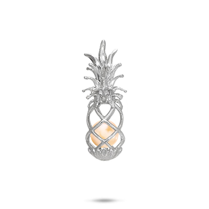 30mm Pick A Pearl Pineapple Cage Pendant in Sterling Silver with a Peach Pearl on a white background