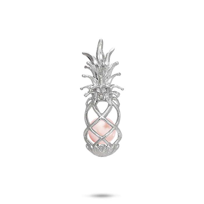 30mm Pick A Pearl Pineapple Cage Pendant in Sterling Silver with a Pink Pearl on a white background