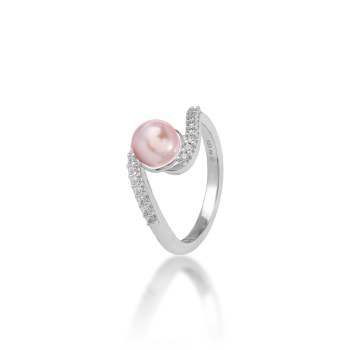 Pick A Pearl Ring in Sterling Silver with Cubic Zirconia and a Lavender Pearl on a white background