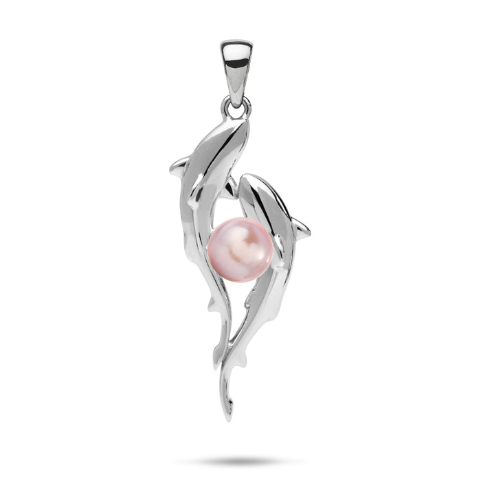 33mm Pick A Pearl Shark Pendant in Sterling Silver with a Lavender Pearl on a white background