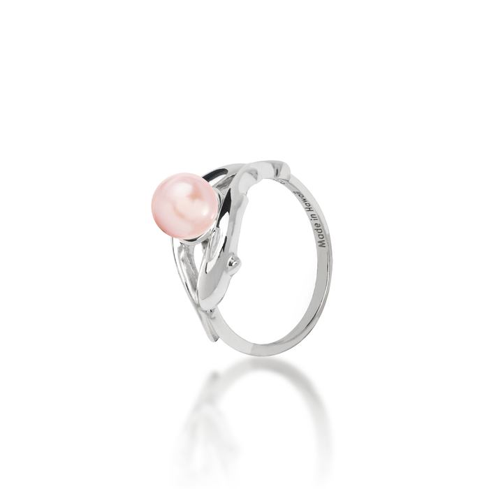 12mm Pick A Pearl Shark Ring in Sterling Silver with a Pink Pearl on a white background