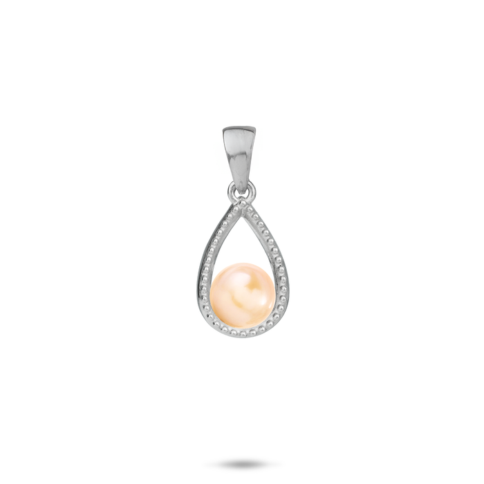 17mm Pick A Pearl Teardrop Pendant in Sterling Silver with a Peach Pearl on a white background