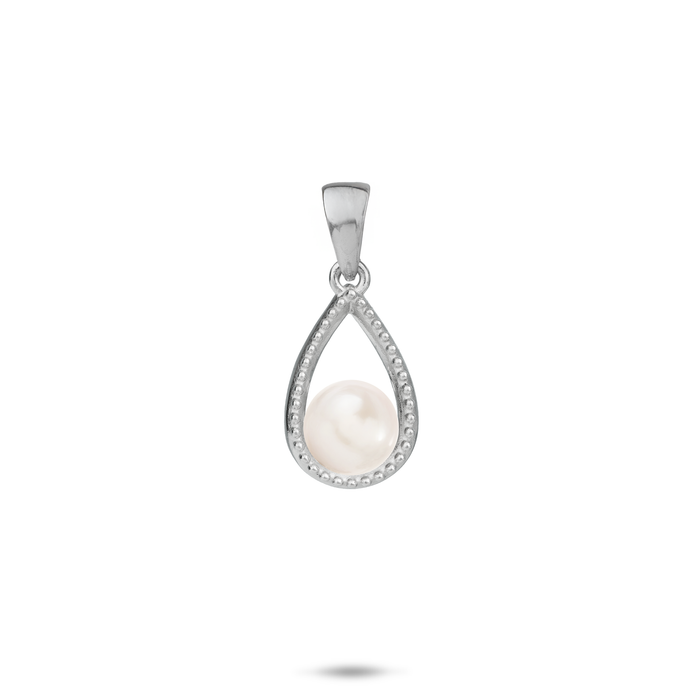 17mm Pick A Pearl Teardrop Pendant in Sterling Silver with a White Pearl on a white background