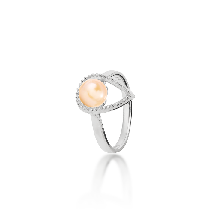 Pick A Pearl Teardrop Ring in Sterling Silver with a Peach Pearl on a white background