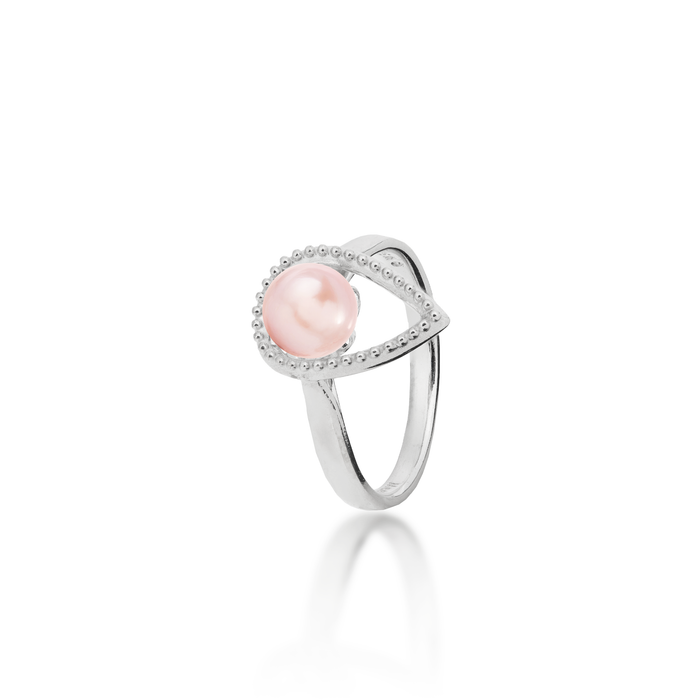 Pick A Pearl Teardrop Ring in Sterling Silver with a Pink Pearl on a white background