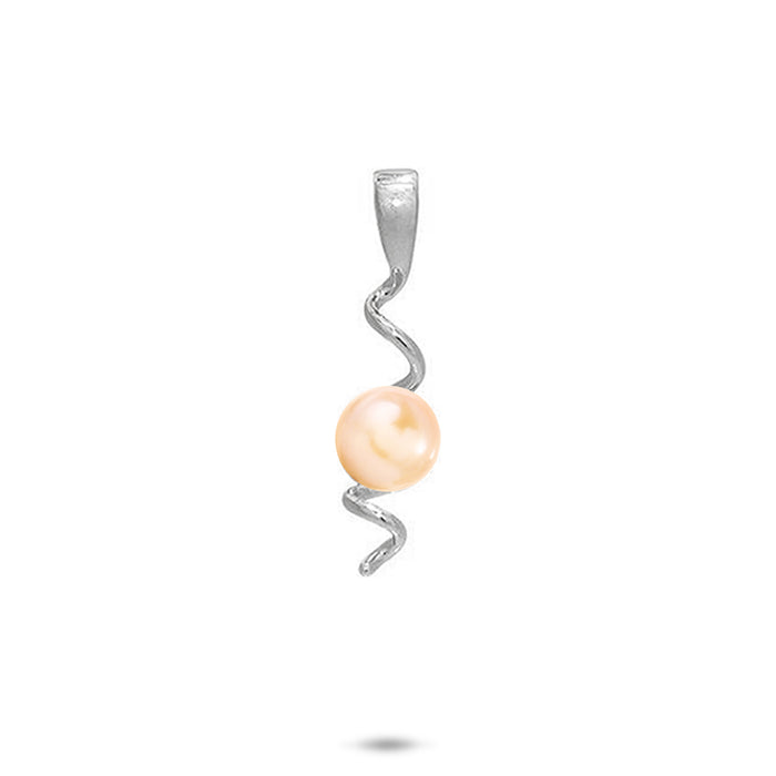 19mm Pick A Pearl Waterfall Pendant in Sterling Silver with a Peach Pearl on a white background