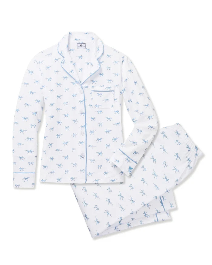 Pima Pajama Set in Blue Bows - Madison's Niche