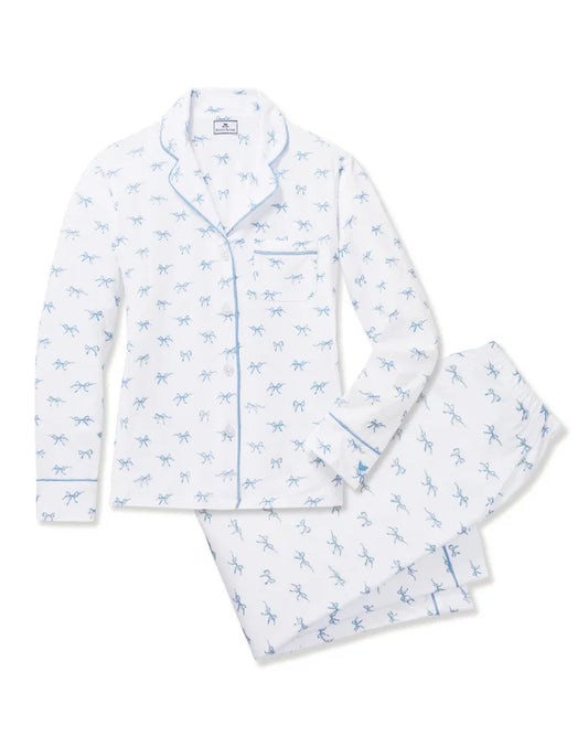 Pima Pajama Set in Blue Bows - Madison's Niche