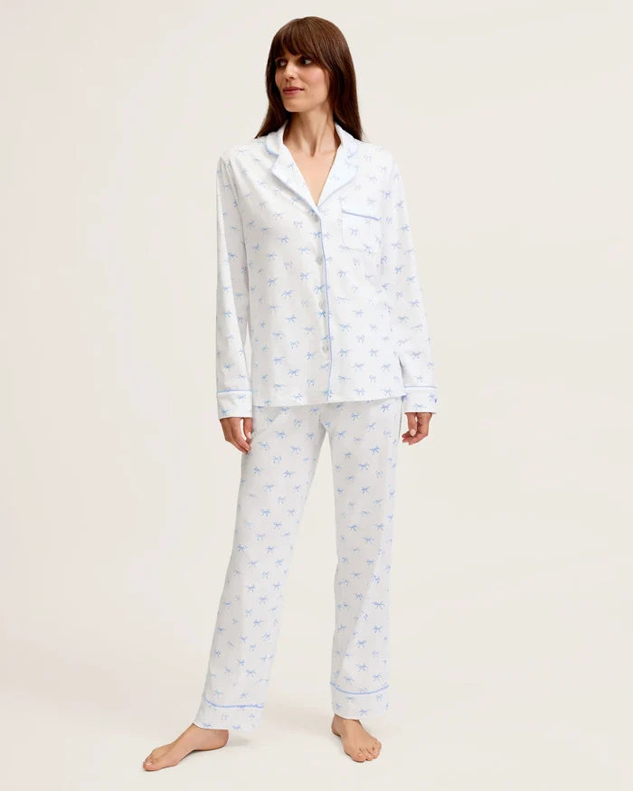 Pima Pajama Set in Blue Bows - Madison's Niche