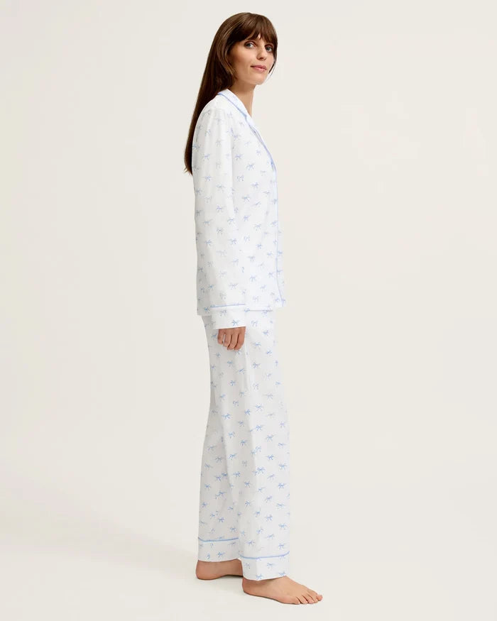 Pima Pajama Set in Blue Bows - Madison's Niche