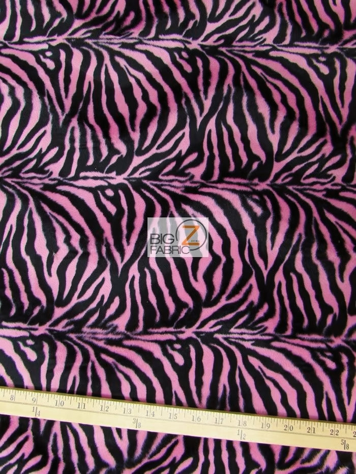 Pink/Black Small Stripe Velboa Zebra Animal Short Pile Fabric / Sold By The Yard||color:Small Stripe Pink/Black Zebra