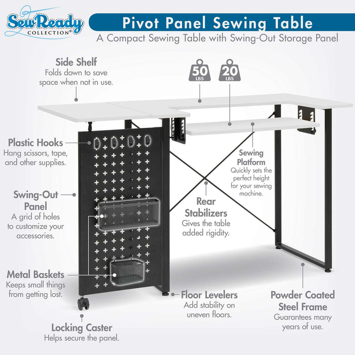 Pivot Panel Sewing Table White / Graphite