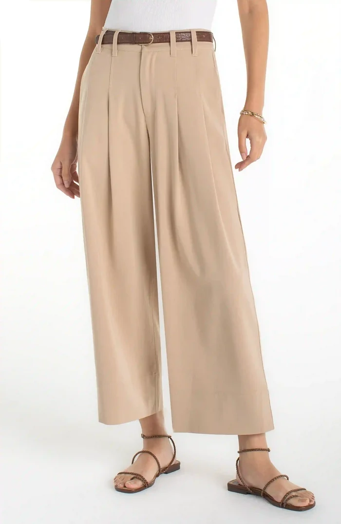 Pleated Wide Leg Crop in Cappuccino - Madison's Niche