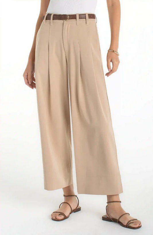 Pleated Wide Leg Crop in Cappuccino - Madison's Niche