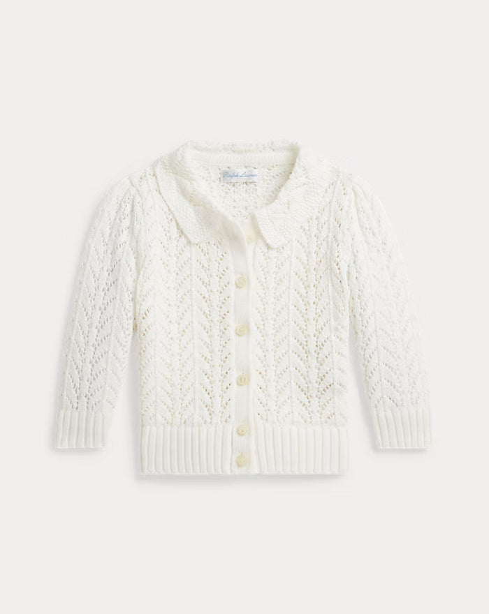 Pointelle-Knit Cotton Cardigan in White - Madison's Niche