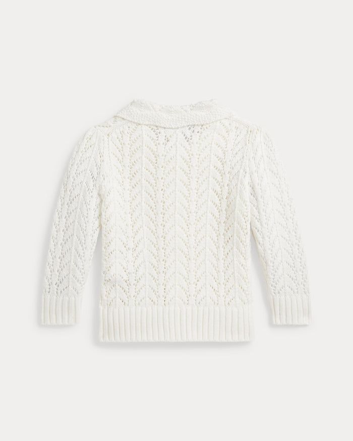 Pointelle-Knit Cotton Cardigan in White - Madison's Niche