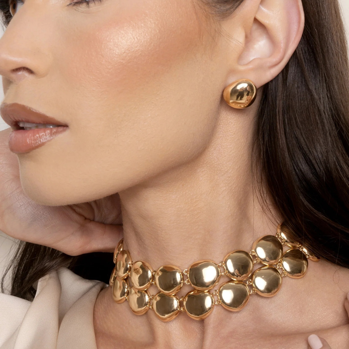 Polished Pebble Stud Earrings in Gold - Madison's Niche